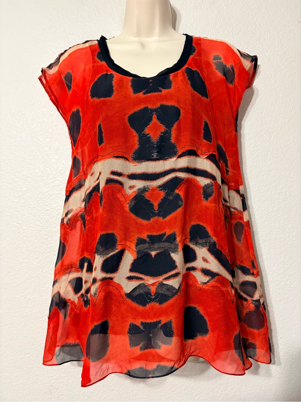 Diane Von Furstenberg Velda Silk Red Black Abstract Print CapSleeve Lined Office